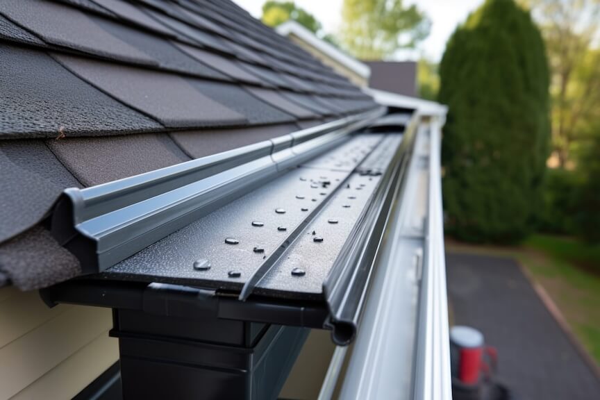 Close up of an installed gutter.