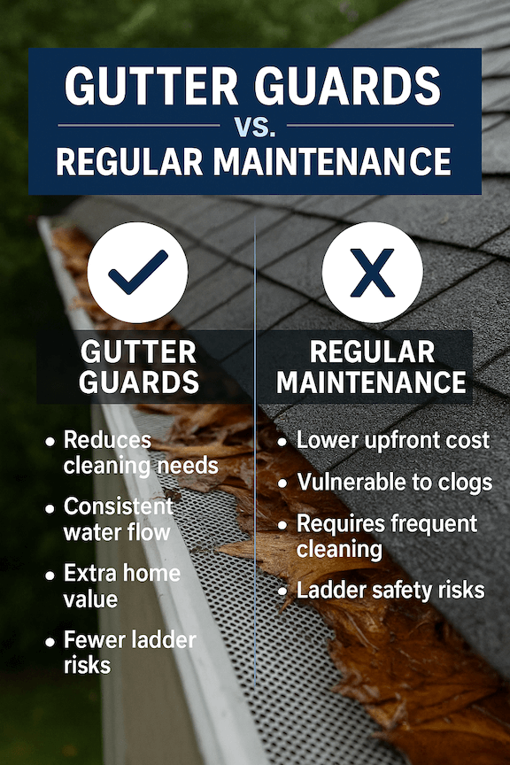 Split comparison showing gutter guards versus regular maintenance in Washington's rainy climate